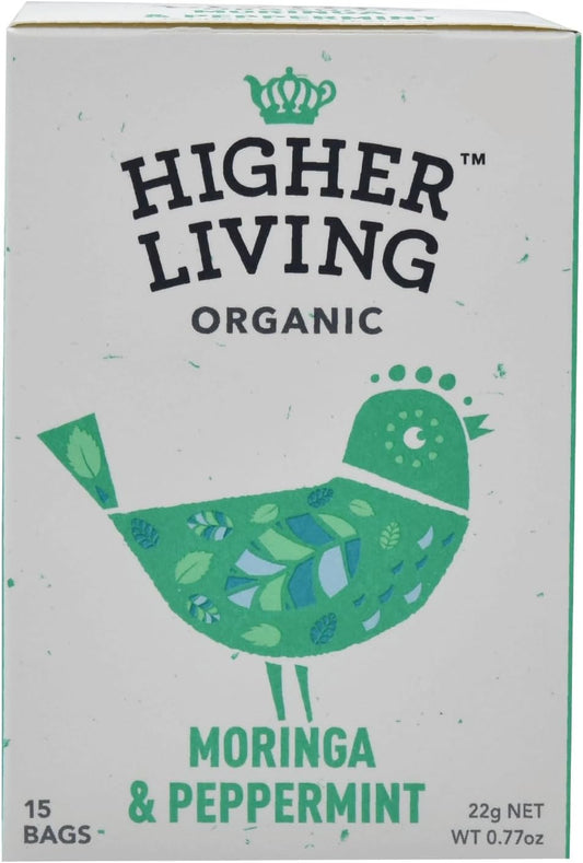 Higher Living Organic Moringa & Peppermint Tea 15 Bags (Pack of 4) **CLEARANCE**