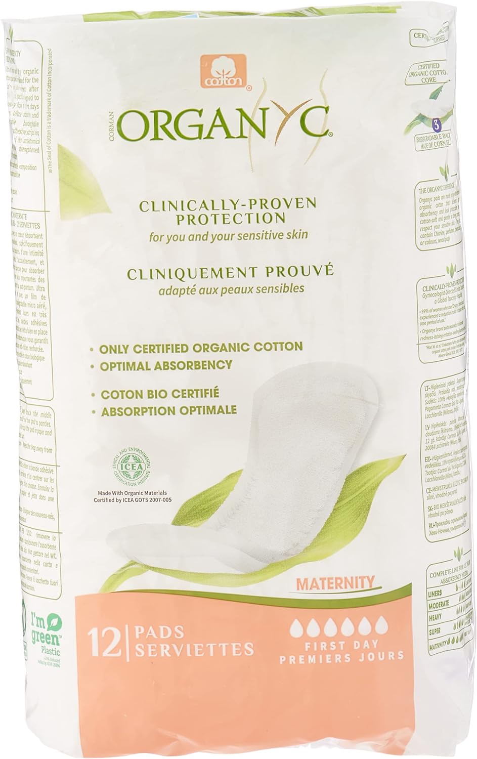 Organyc 100% Organic Cotton Maternity 12 Pads Serviettes Ultra Absorbency