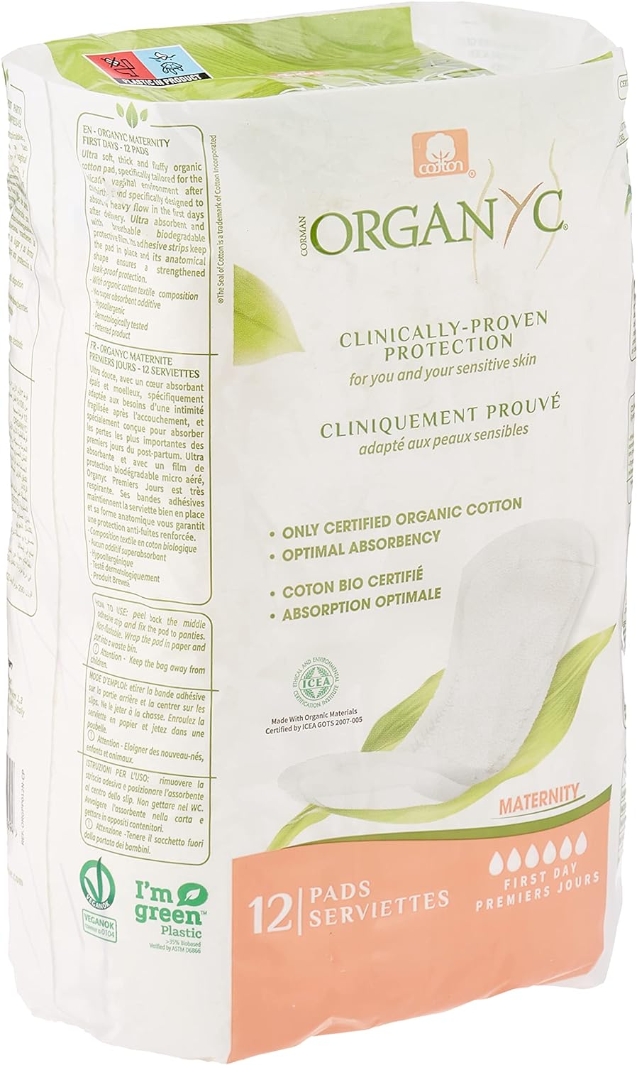Organyc 100% Organic Cotton Maternity 12 Pads Serviettes Ultra Absorbency