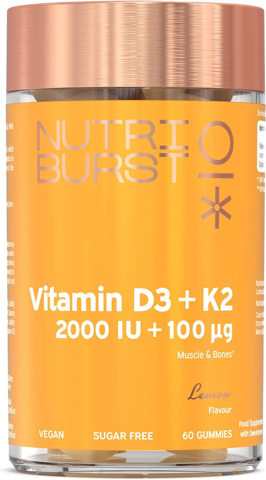 Nutriburst Vitamin D3 (2000IU) + K2 (100µg) -60 Lemon Gummies - 1 Month Supply