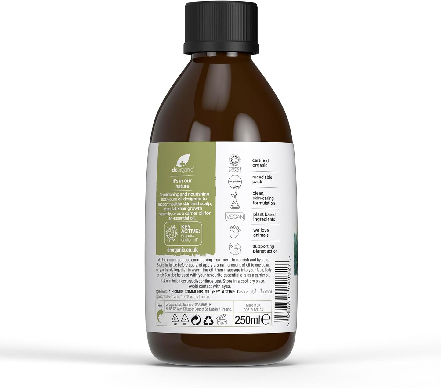 Dr Organic Castor Oil, 100% Pure & Cold Pressed, Nourish & Condition 250ml
