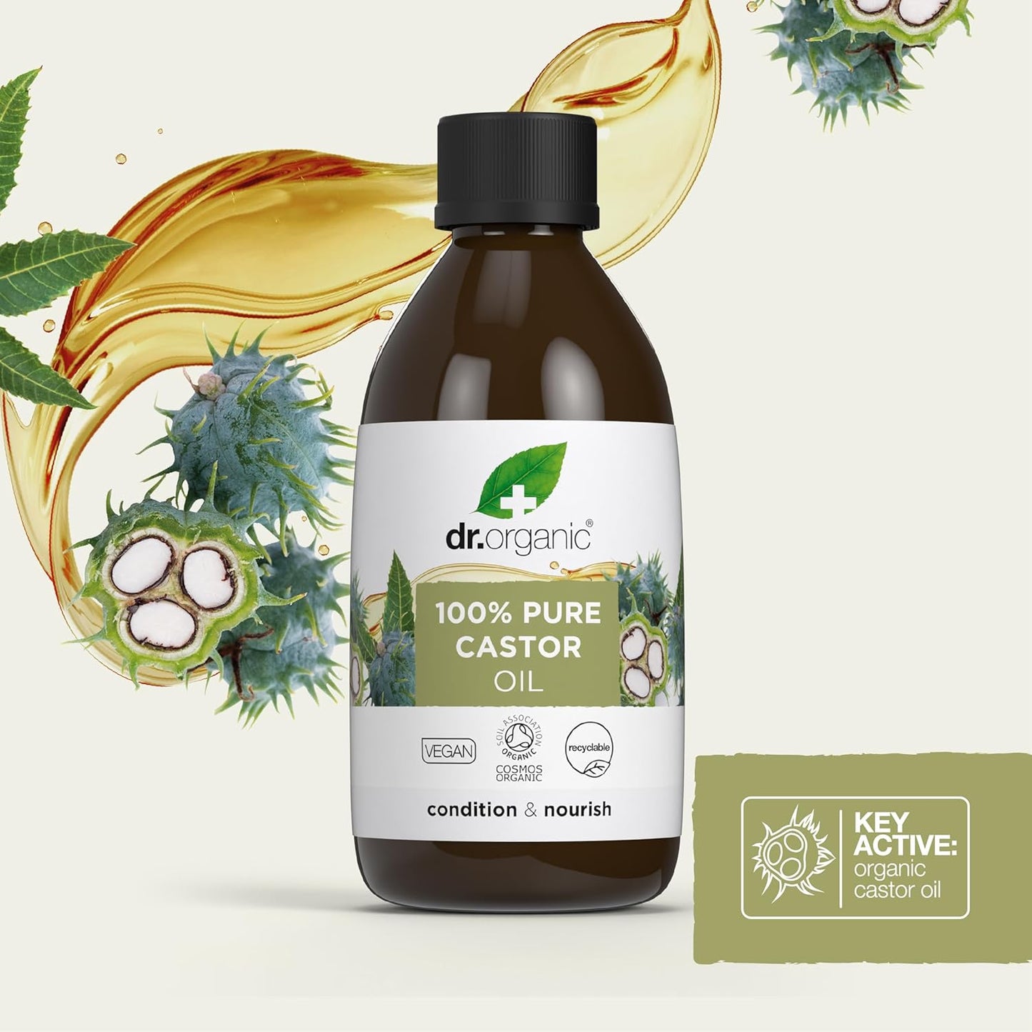 Dr Organic Castor Oil, 100% Pure & Cold Pressed, Nourish & Condition 250ml