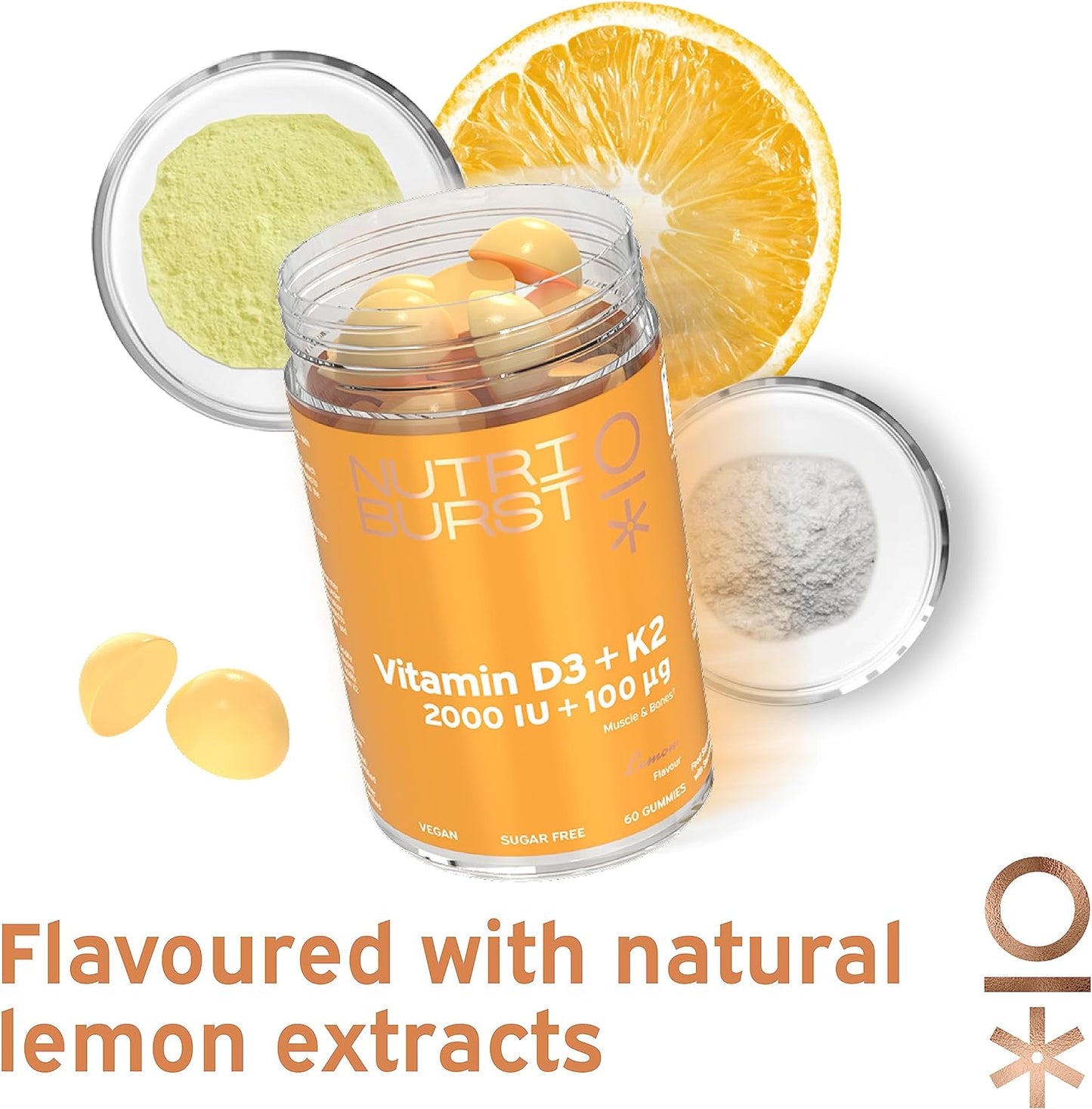 Nutriburst Vitamin D3 (2000IU) + K2 (100µg) -60 Lemon Gummies - 1 Month Supply
