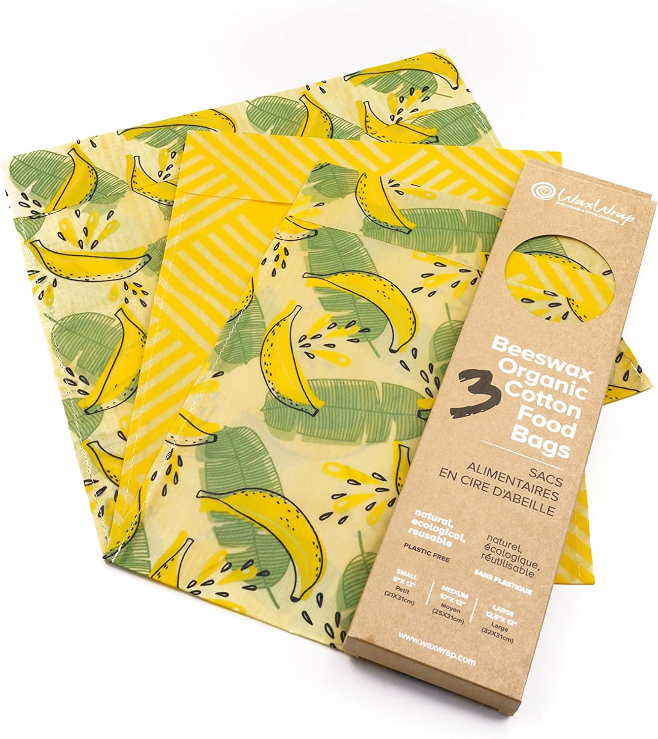 WaxWrap - Waxed Cotton Food Bags Set of 3 Plastic Free Reusable