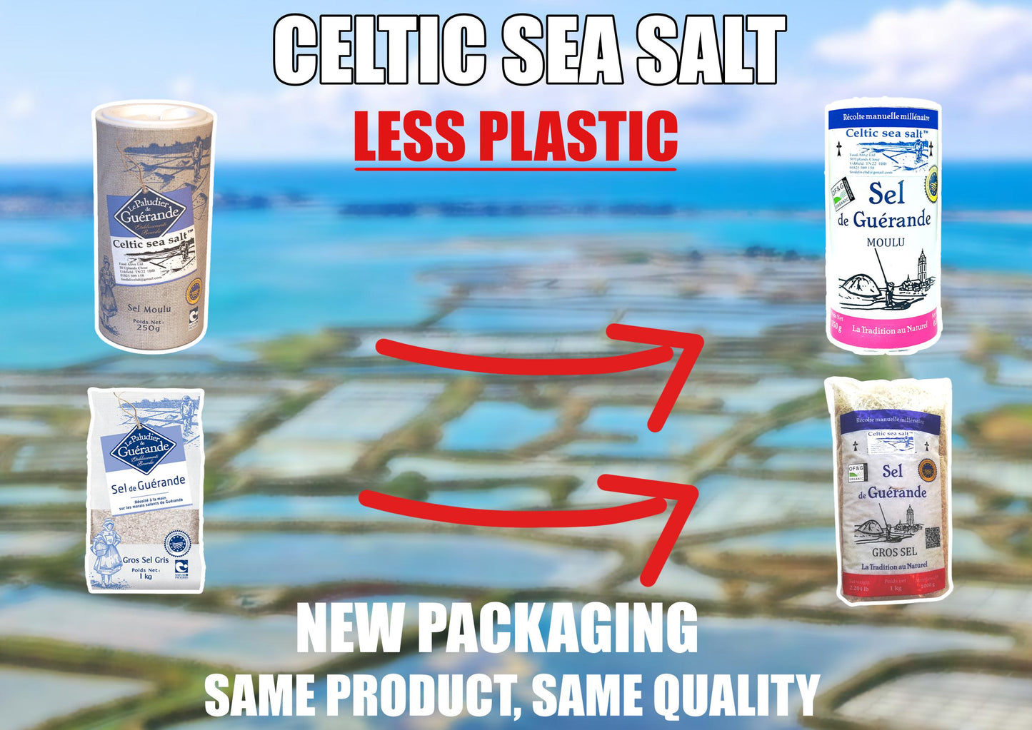 Sel De Guerande Celtic Sea Salt Fine 1000g (1kg) Pack of 3 NEW ECO PACKAGING