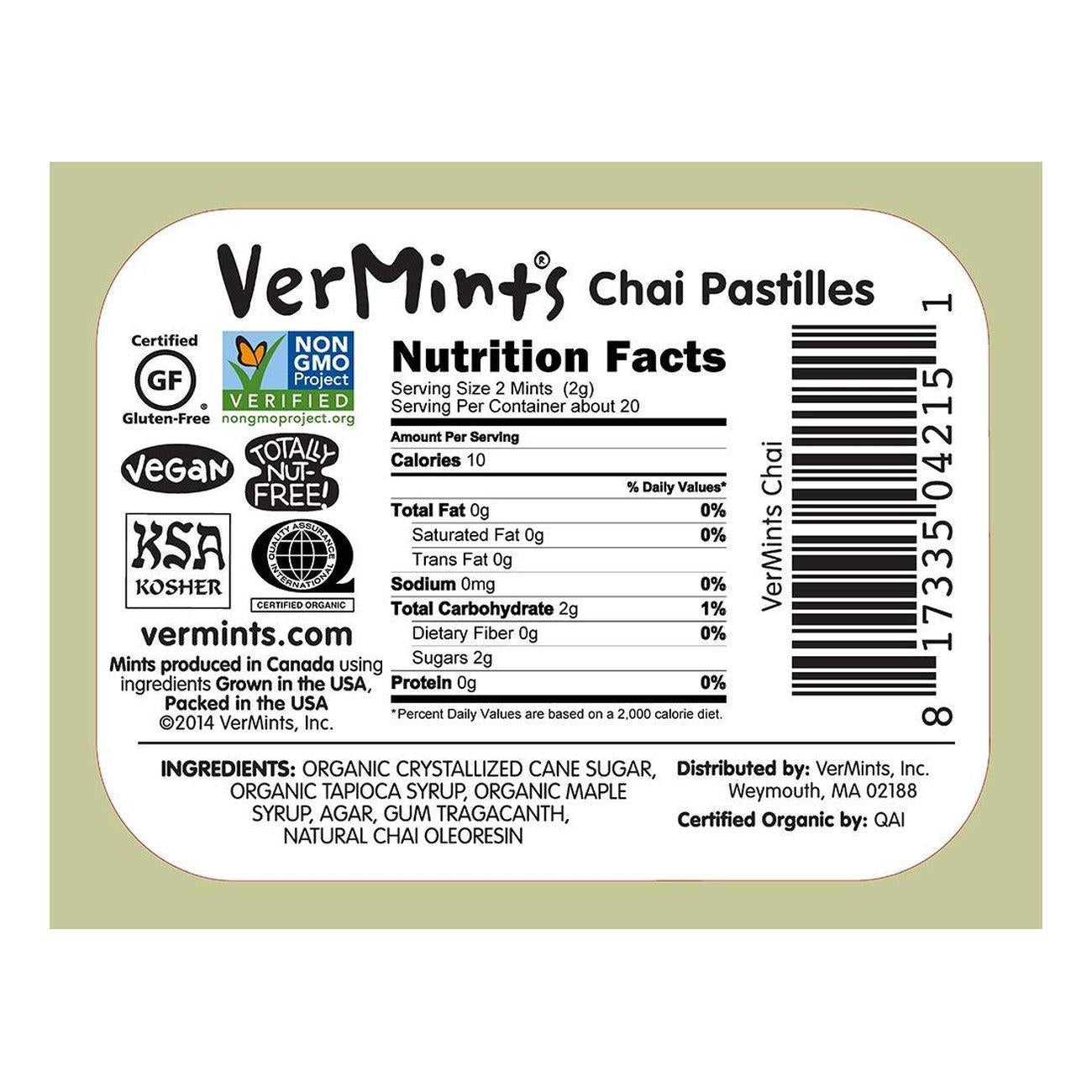 VerMints Organic Pastilles- Organic Mints Chai 40g