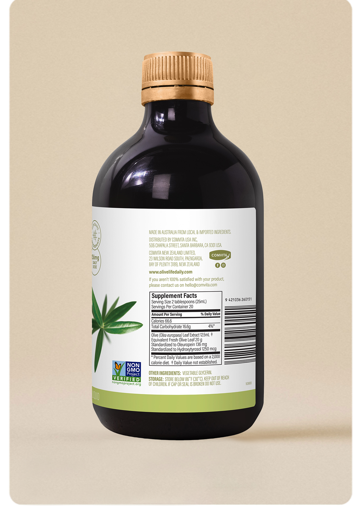 Comvita Olive Life Olive Leaf Extract Oleuropein Cardio & Immune Health 500ml