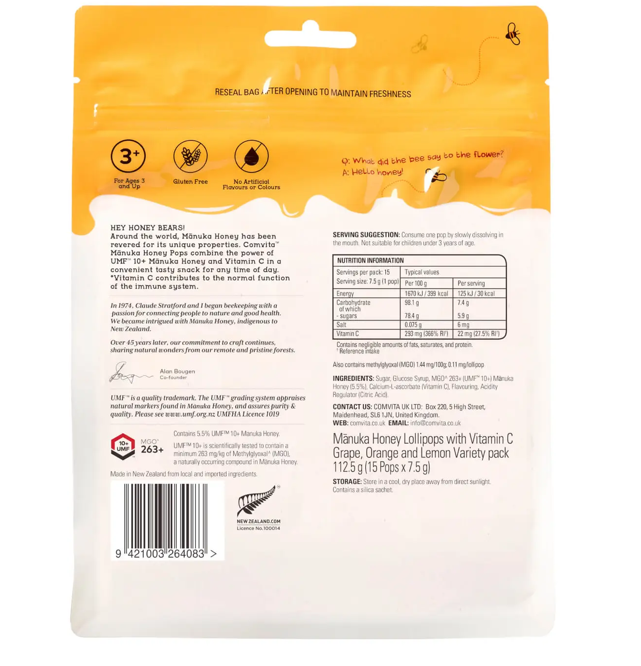 Comvita Kids Soothing Manuka Honey Pops 3 Flavour Variety Pack 15 Pops