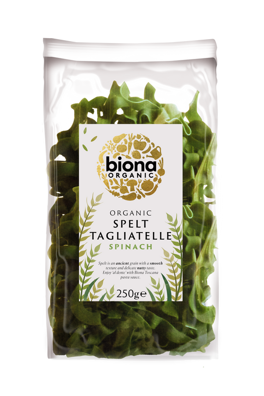 Biona Spelt Spinach Artisan Tagliatelle - Rolled Organic 250g Pack of 12