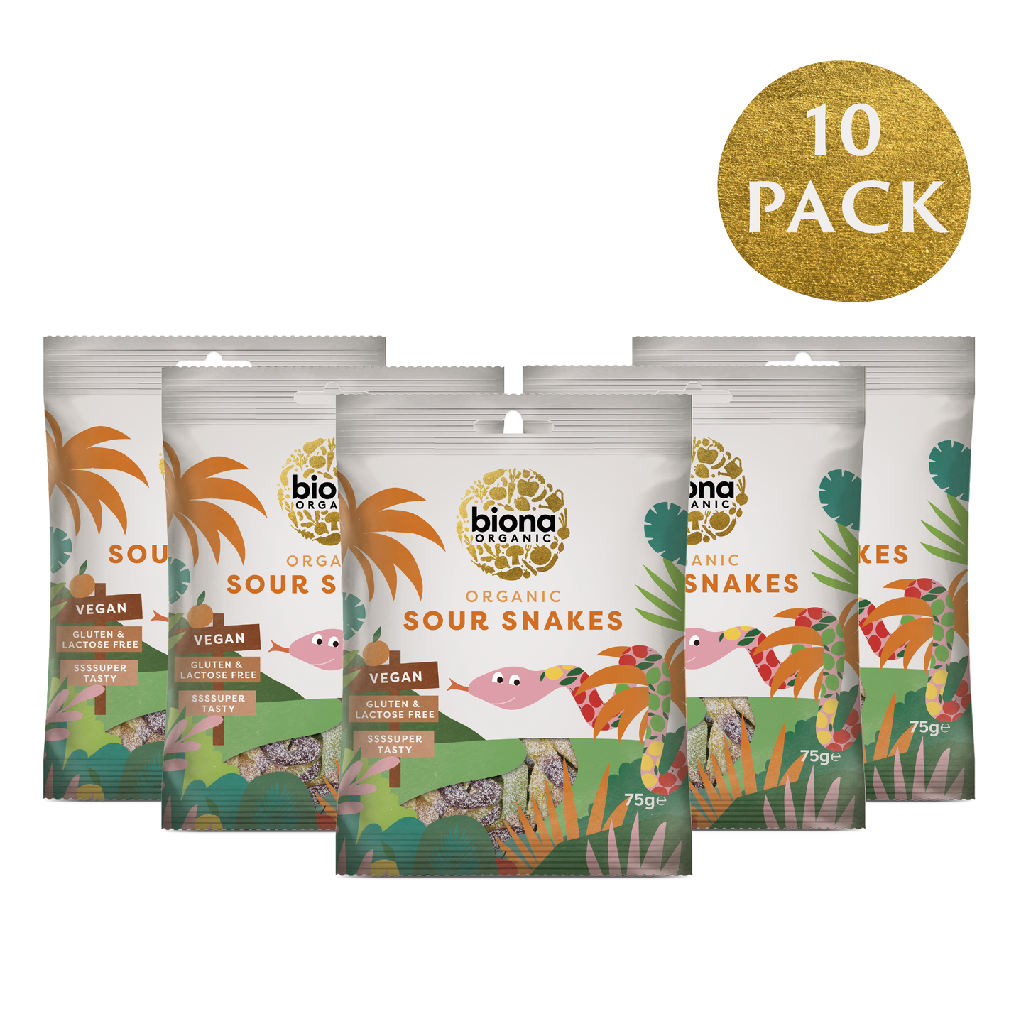 Biona Sour Snakes 75g – 10 pack