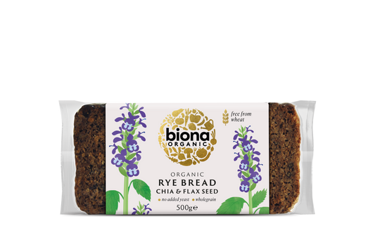 Biona Organic Rye Bread with Chia & Flax Seed 500g Pack of 4