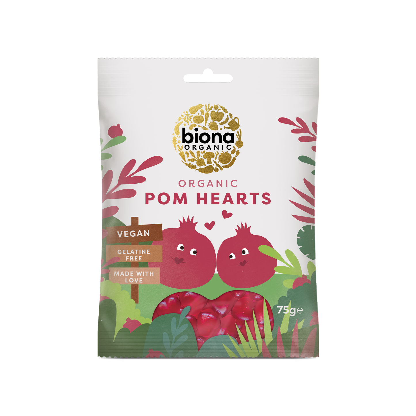 Biona Organic Vegan Pomegranate Hearts 75g Pack of 10