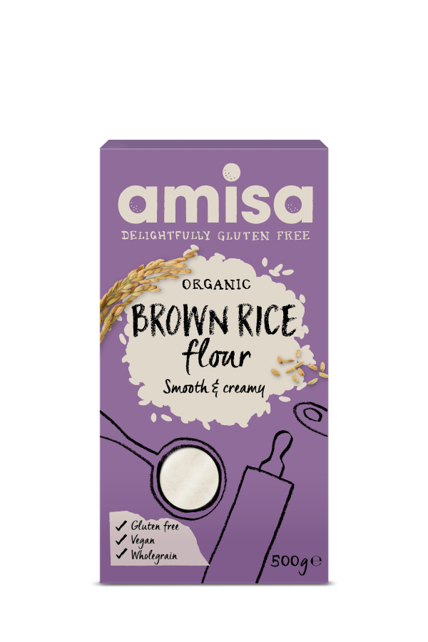 Amisa Organic Gluten Free Brown Rice Flour 500g (Fine milled) Pack of 4
