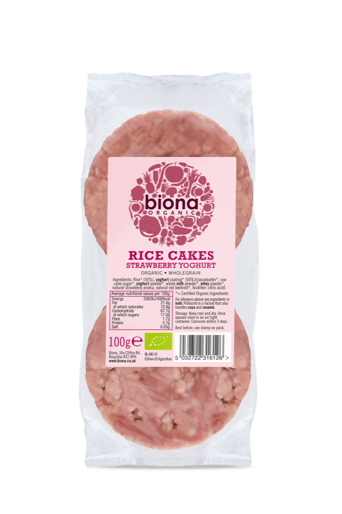 Biona Organic Strawberry Yoghurt Coated Rice Cakes 100g Pack of 12