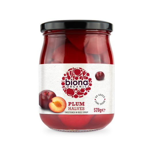 Biona Organic Plum Halves In Rice Syrup 570g Pack of 2