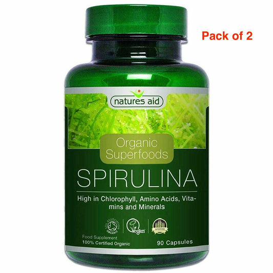 Natures Aid Organic Spirulina 500mg 90 Vegan Capsules PACK OF 2 = 180 Capsules