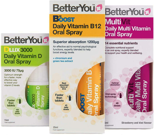 Better You Wellness Pack: Vitamin B12, Vitamin DLux3000, MultiVit Oral - 3 Sprays