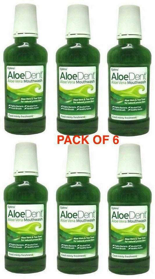 Aloe Dent Fluoride Free Aloe Vera Cool Minty Freshness Mouthwash 250ml Pack of 6