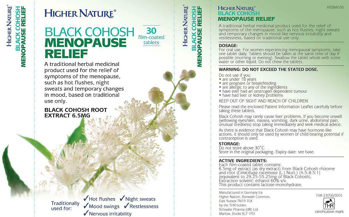 Higher Nature Black Cohosh Menopause Relief Natural Herbal Remedy 30 Tablets