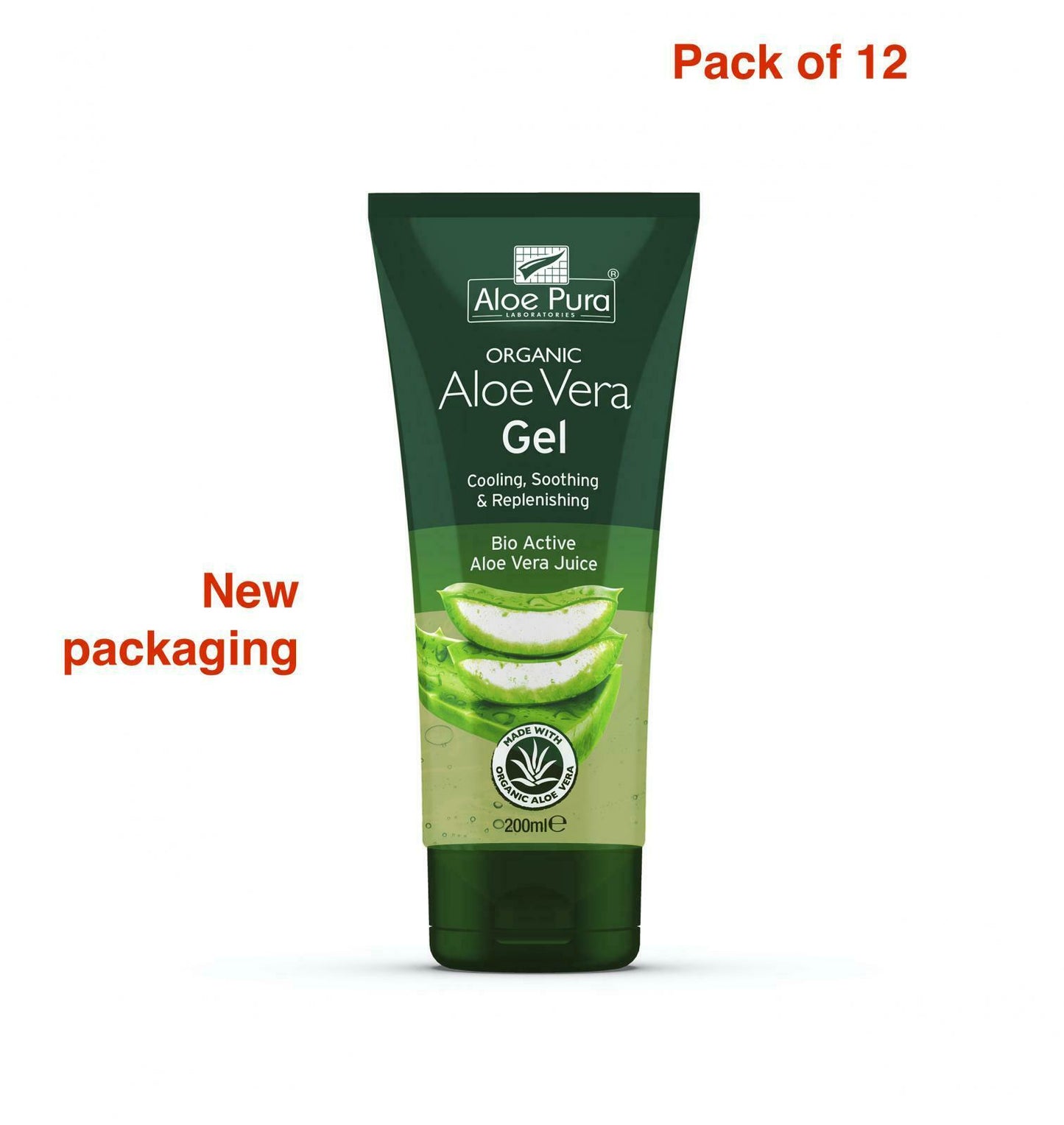 Aloe Pura Organic Natural Bio Active Aloe Vera Gel 200ml Pack of 12