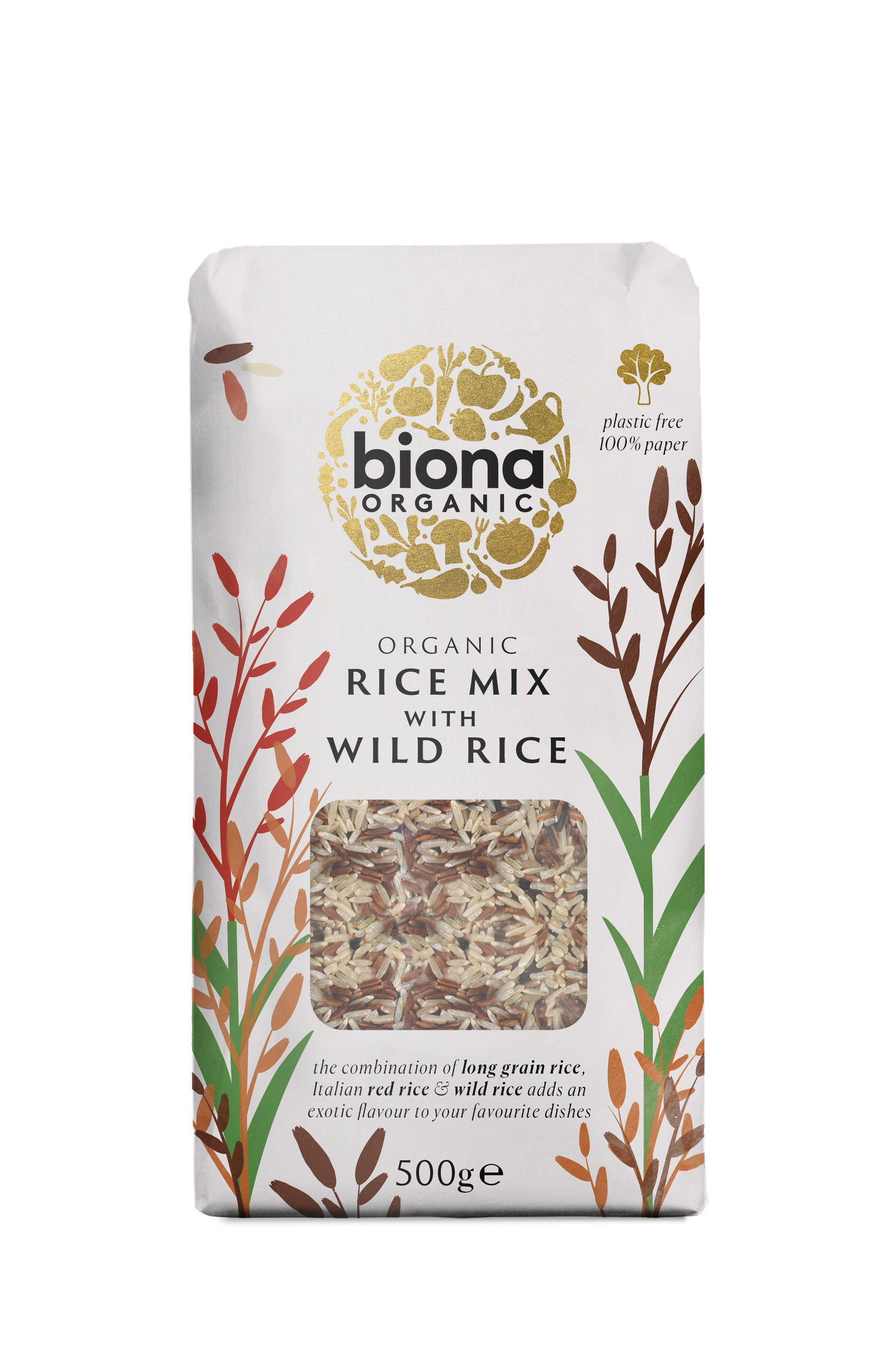 Biona Organic Wild Rice Mix (Wild Red and Brown Rice) 500g Pack of 4