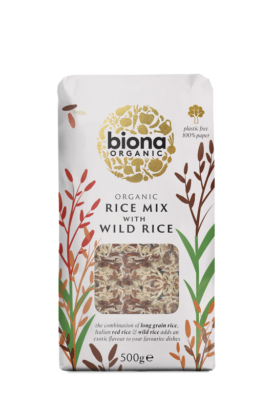 Biona Organic Wild Rice Mix (Wild Red and Brown Rice) 500g Pack of 4