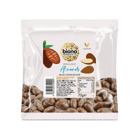 Biona Organic Milk Chocolate covered Almonds 70g Pack of 6