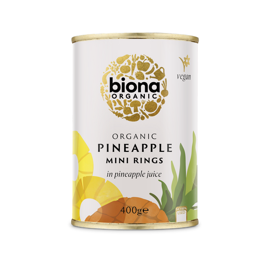 Biona Mini Pineapple Rings in Pineapple Juice Organic 400g Pack of 4