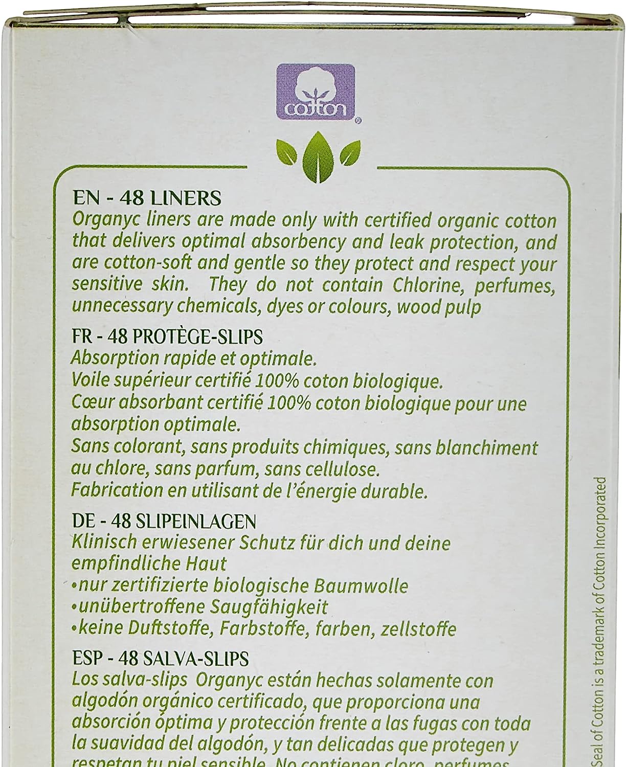 ORGANYC Organic Cotton Panty Liners Light Flow Special Pack 40+8 Free Pack of 2