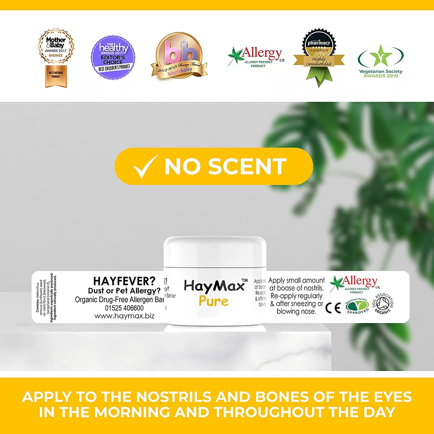 HayMax Organic Allergen Barrier Balm Triple Tin Pack Pure Best Before 31 March 2025