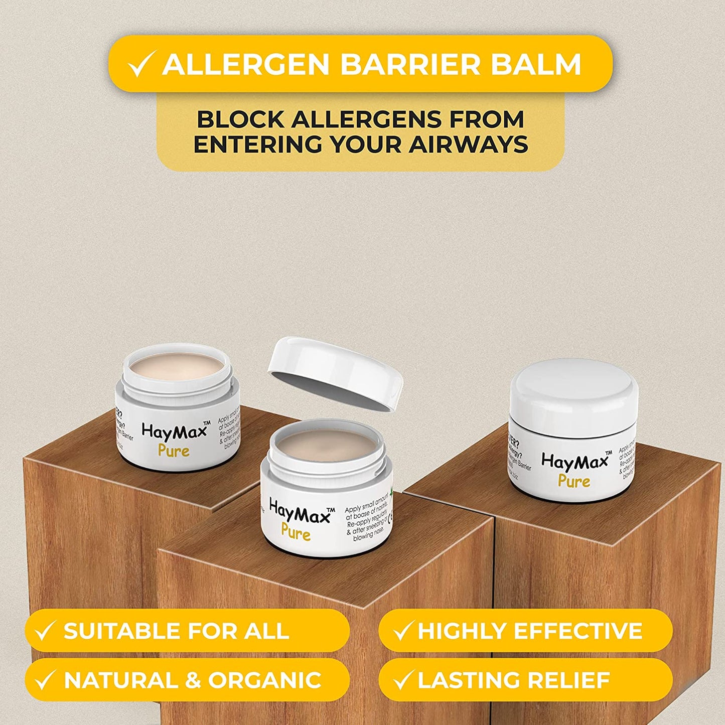 HayMax Organic Allergen Barrier Balm Triple Tin Pack Pure Best Before 31 March 2025
