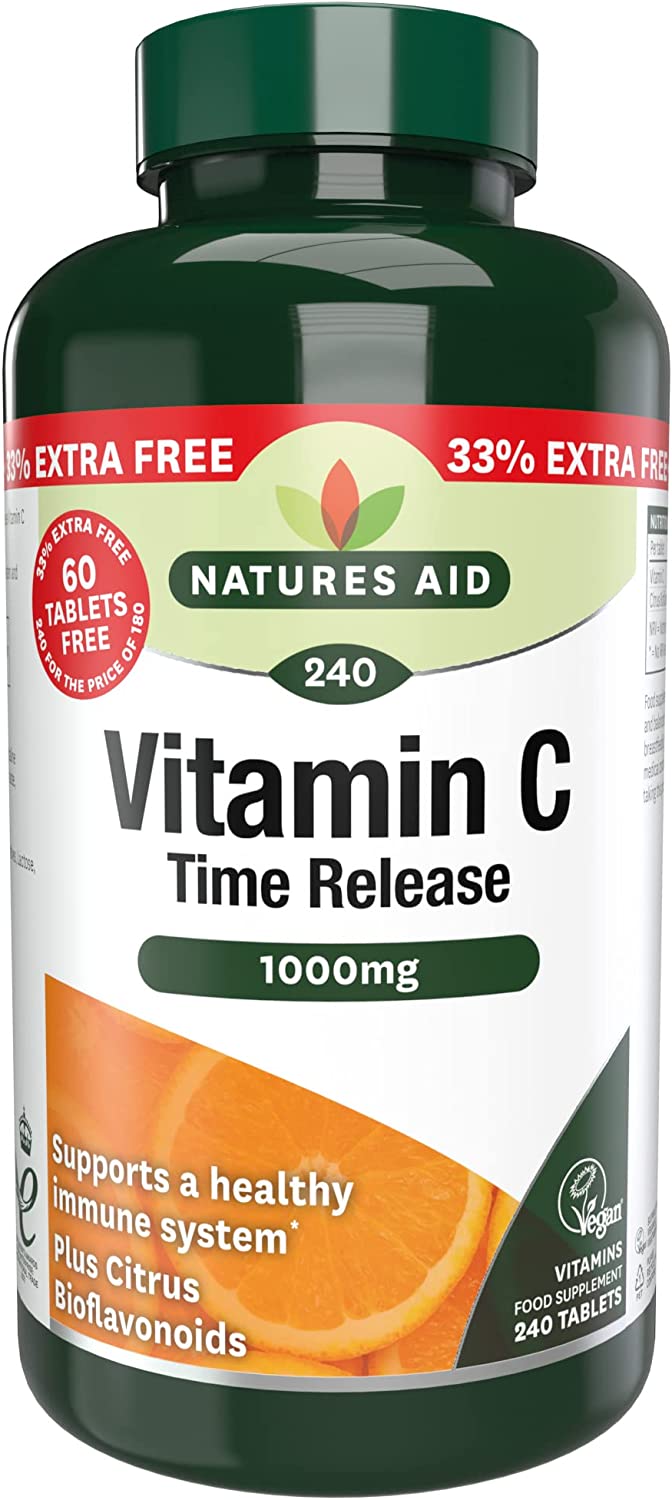NATURES AID VITAMIN C TIME RELEASE, 1000MG, 240 TABLETS - 33% EXTRA FREE