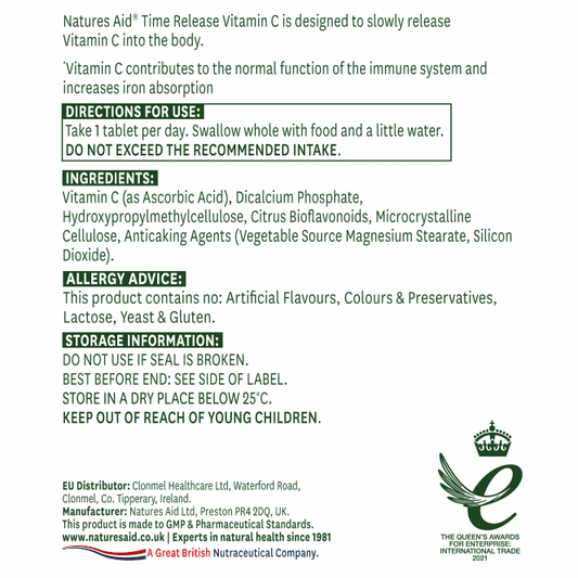NATURES AID VITAMIN C TIME RELEASE, 1000MG, 240 TABLETS - 33% EXTRA FREE