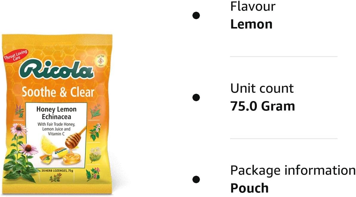 Ricola Soothe & Clear Honey Lemon Echinacea 75g (Pack of 4)