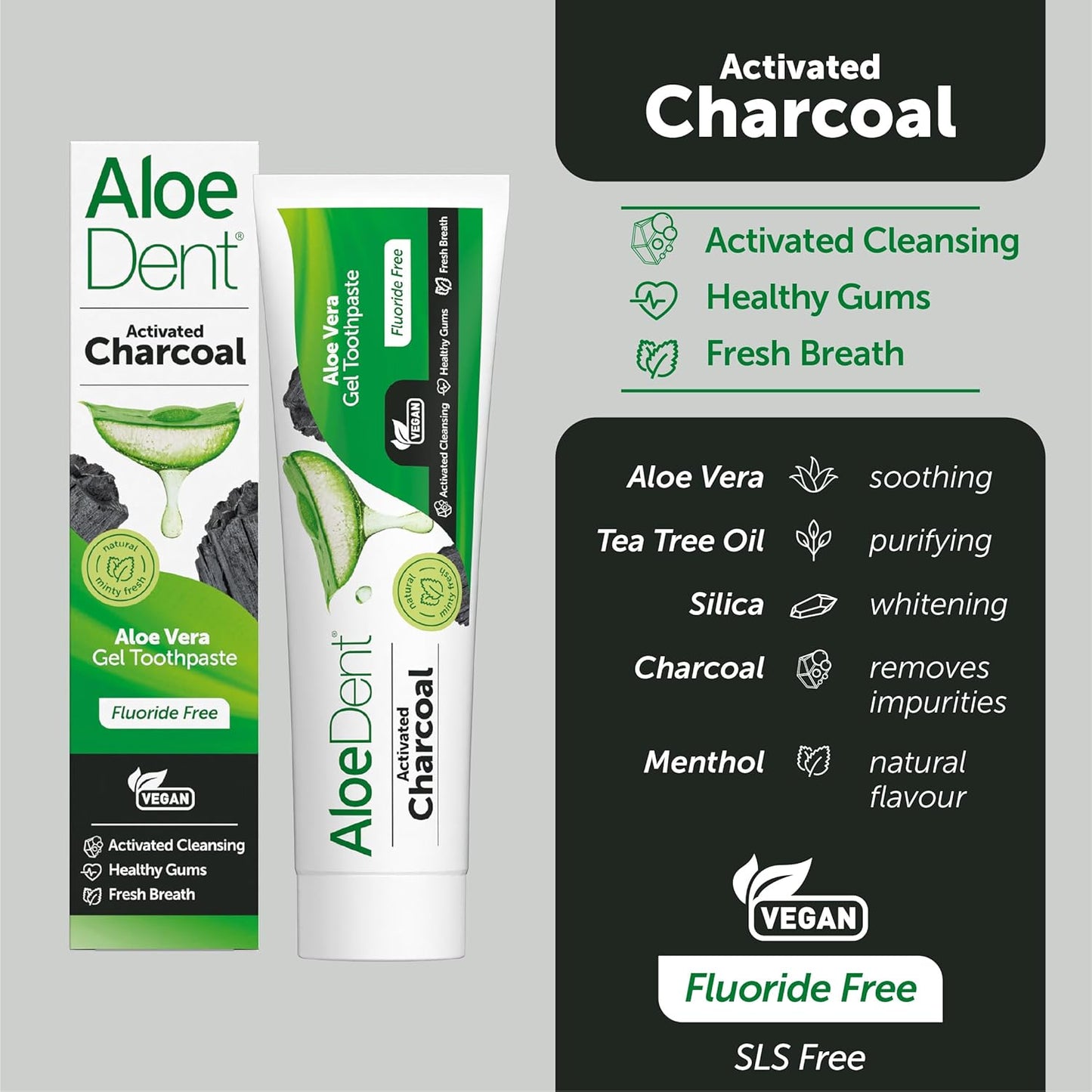 Aloe Dent Charcoal Toothpaste Flouride Free - 100 ml x 6