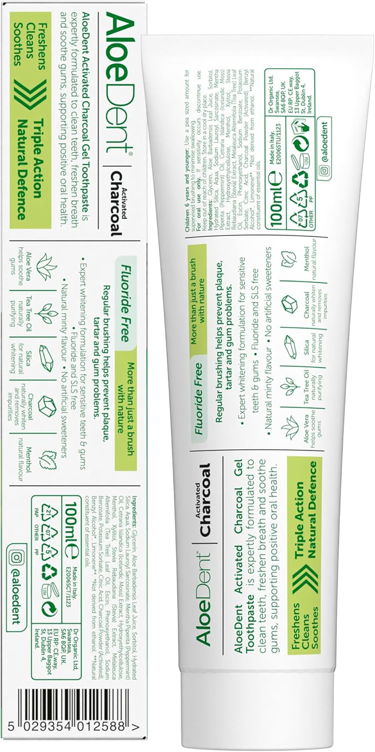Aloe Dent Charcoal Toothpaste Flouride Free - 100 ml x 6