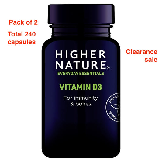 Higher Nature Vitamin D3 500iu 120 Caps Pack of 2 (240 Caps Total) **CLEARANCE SALE**