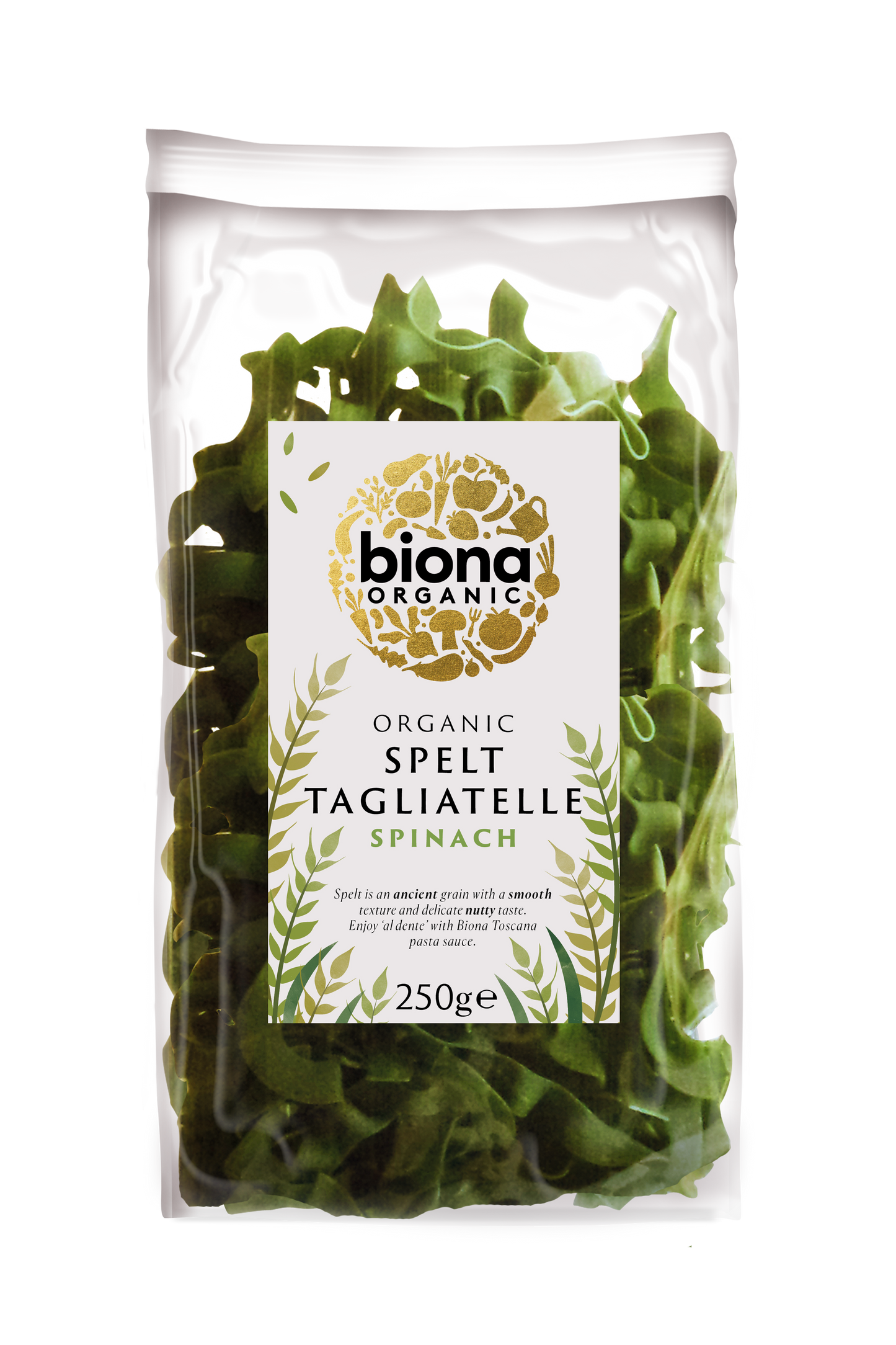 Biona Spelt Spinach Artisan Tagliatelle - Rolled Organic 250g Pack of 12