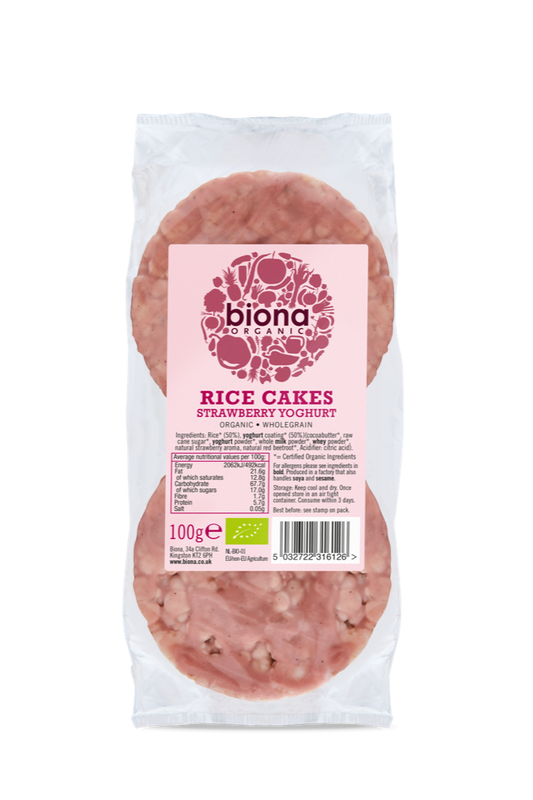 Biona Organic Strawberry Yoghurt Coated Rice Cakes 100g Pack of 12