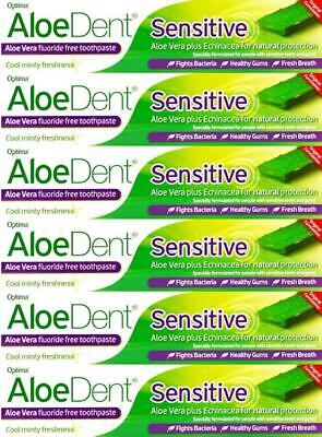 Aloe Dent Aloe Vera Sensitive Fluoride FreeToothpaste 100ml 6 PACK SUPER SAVER