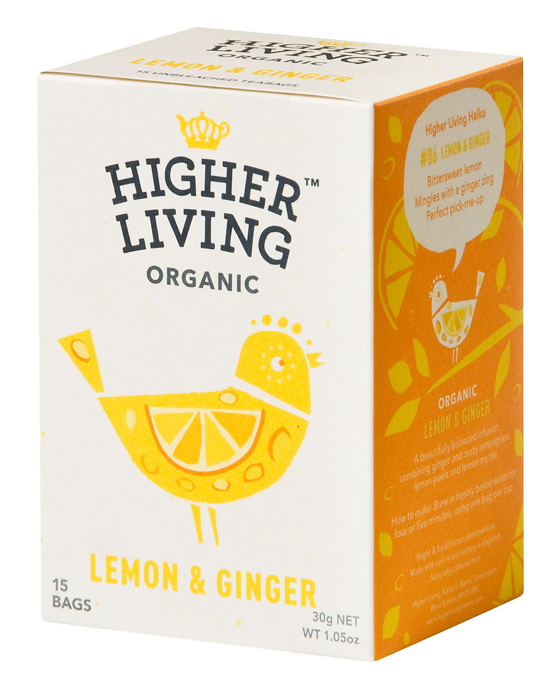 Higher Living Lemon & Ginger 15 teabags pack of 4