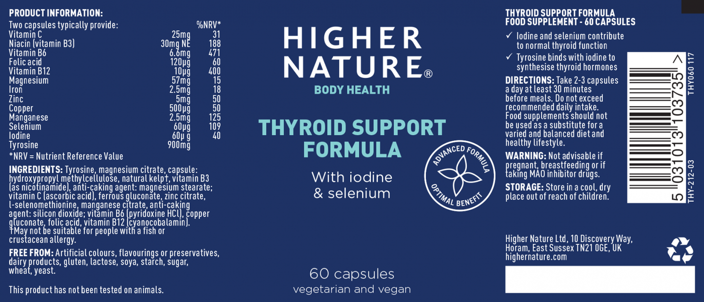 Higher Nature Thyroid Support Formula 60 Veg Capsules - (Pack of 3 = 180 Caps)