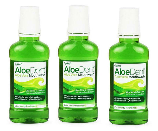 3 Packs of Optima Aloe Dent Aloe Vera Alcohol Fluoride Free Mouthwash 250ml