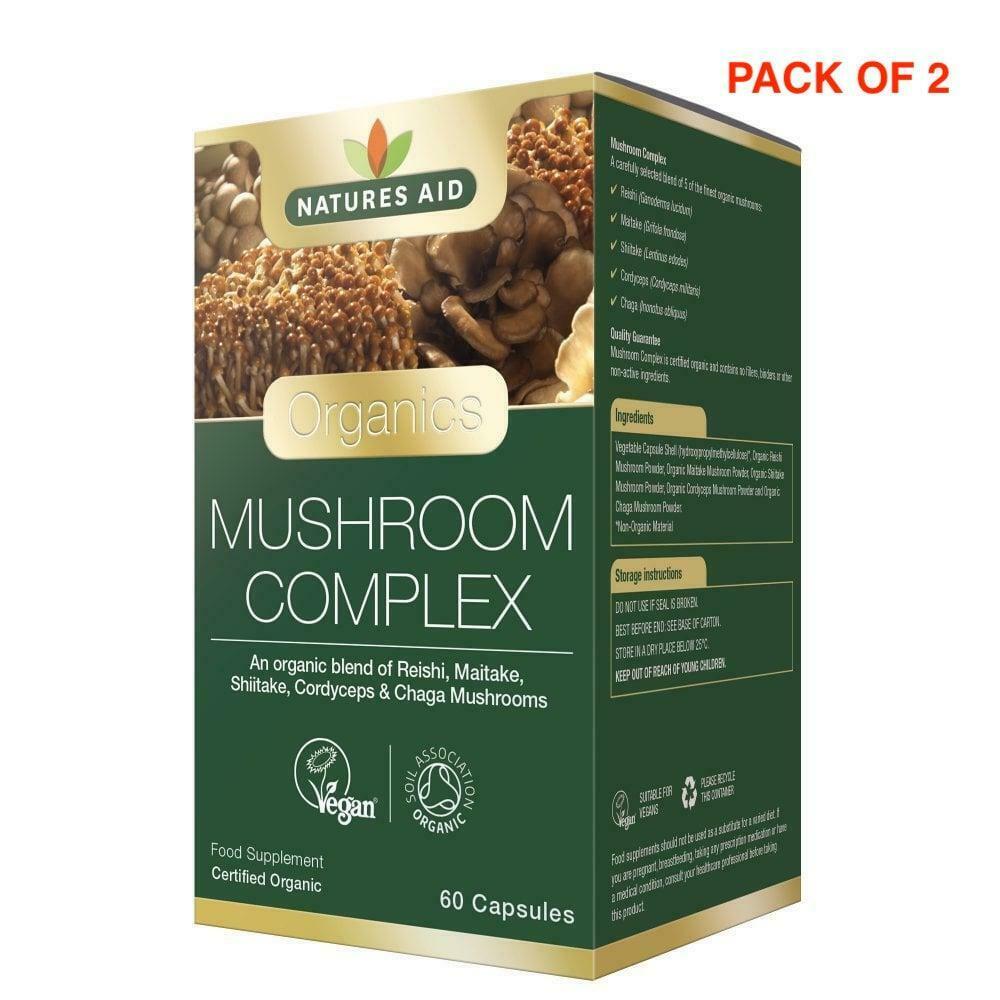 Natures Aid Organic Mushroom Complex 60 Vegan Capsules PACK OF 2 = 120 Capsules