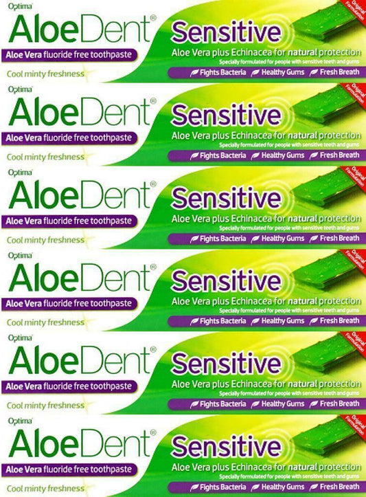 Aloe Dent Aloe Vera Sensitive Fluoride FreeToothpaste 100ml 6 PACK SUPER SAVER