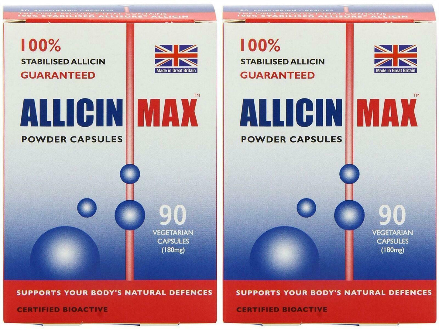 ALLICINMAX Allicin Max 100% Pure Allicin 90 Capsules (2 Packs TOTAL 180 Caps)