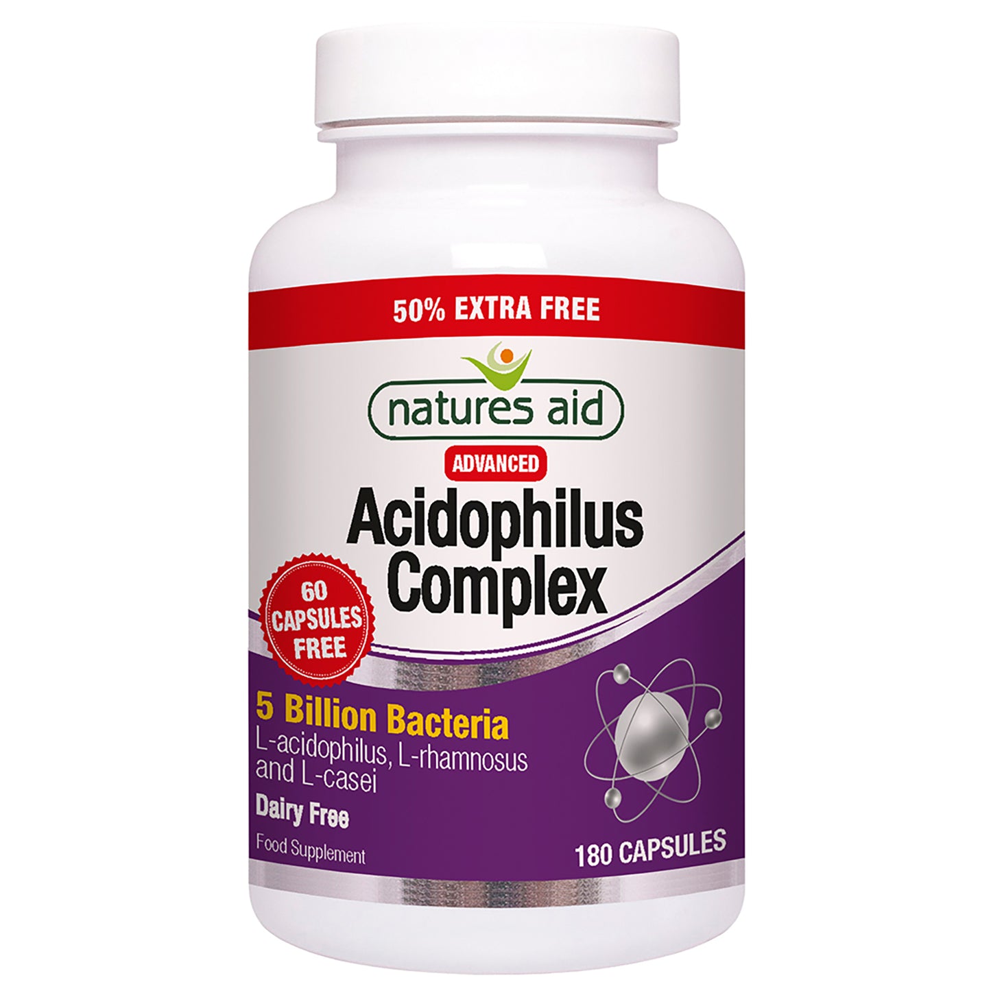 Nature's Aid Advanced Acidophilus Complex 5 Billion Capsules 180 Vegan Capsules