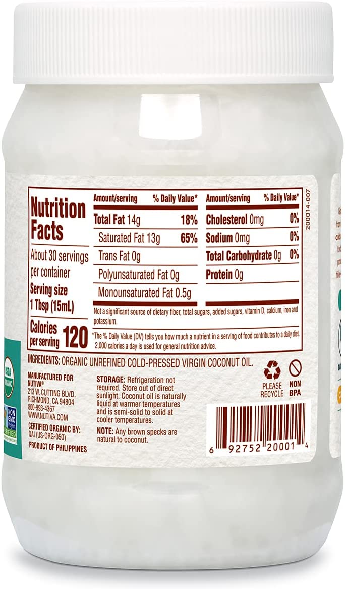Nutiva Organic Extra Virgin Coconut Oil 444ml Unrefined Cold-pressed Coconut Oil