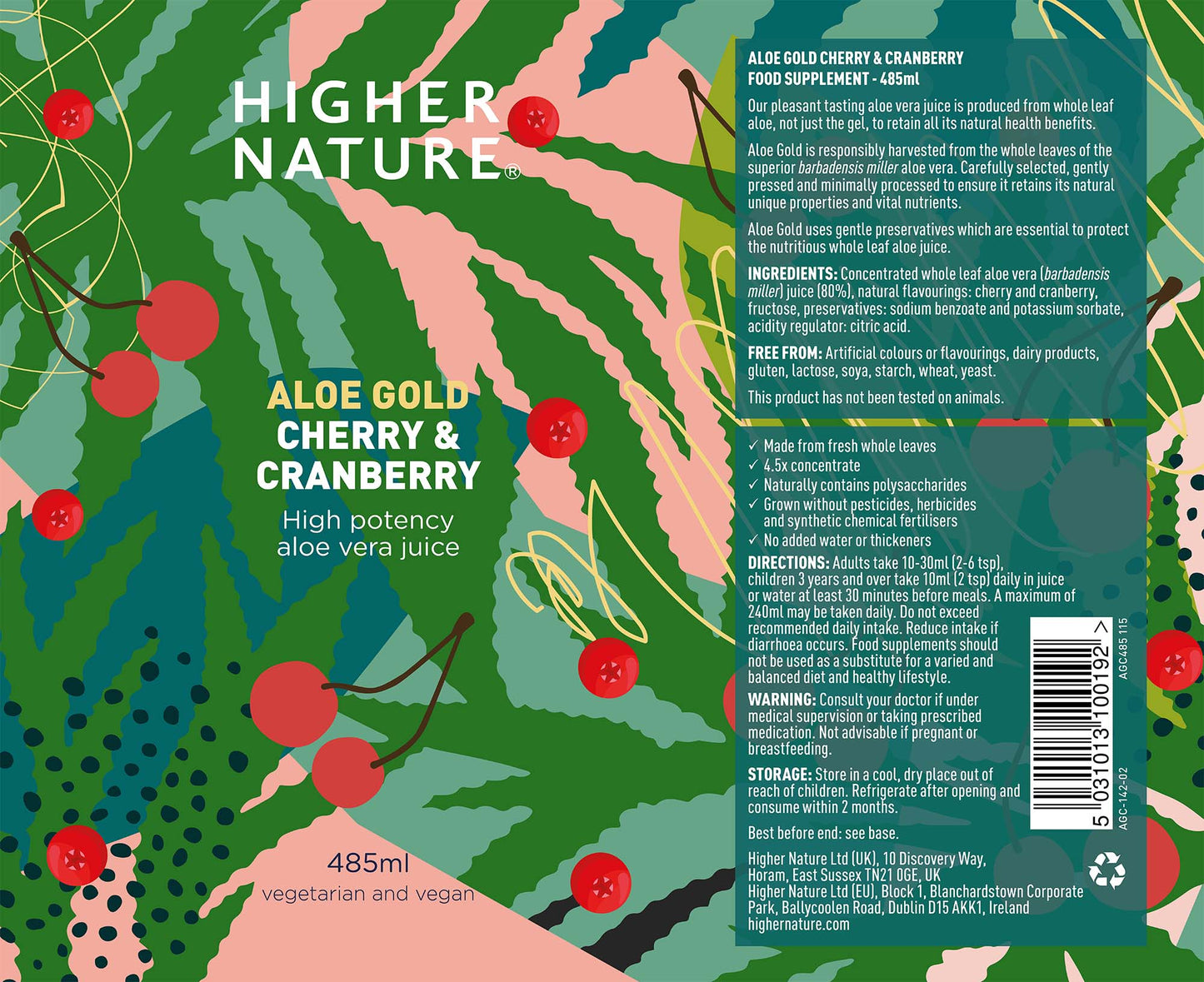 Higher Nature Aloe Gold Cherry & Cranberry 485ml