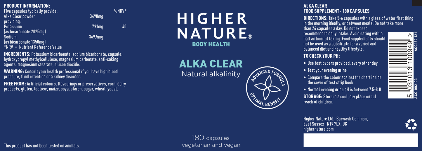 Higher Nature Alka Clear Capsules 180 Vegetarian Capsules